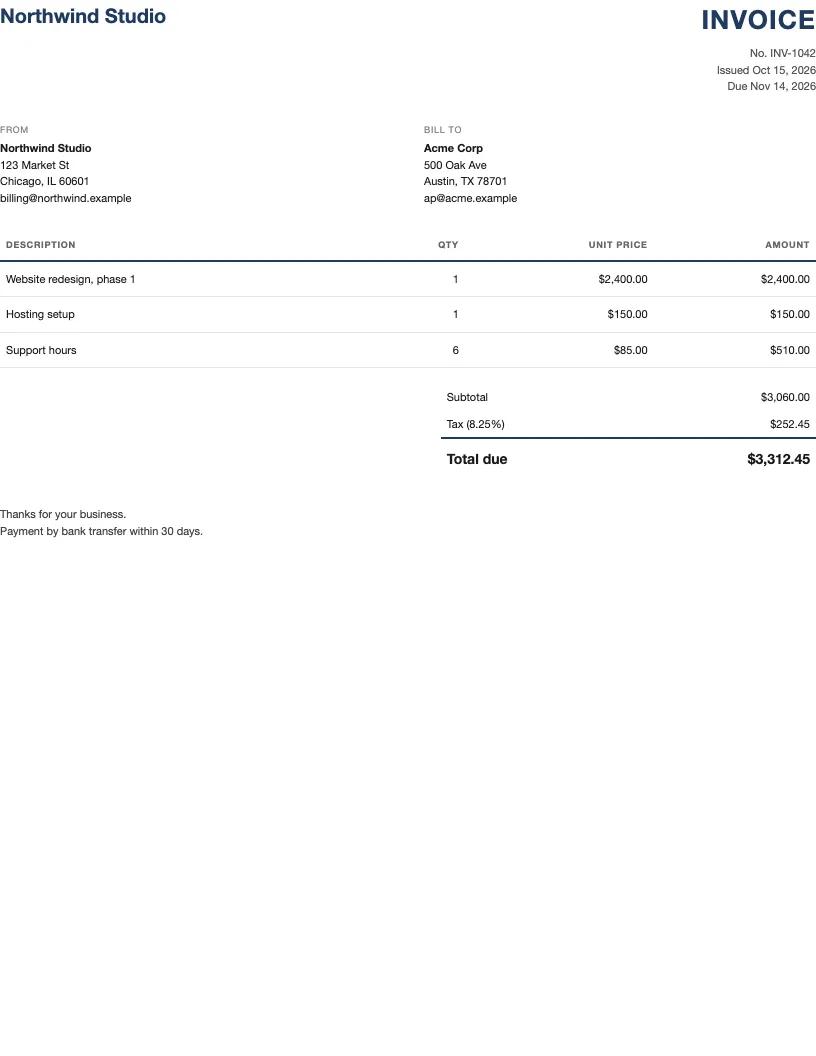 Invoice, classic
